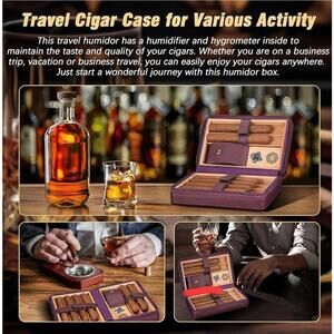 Cigar Humidor Leather Cedar Wood Travel Cigar Case and Multifunctional 5-in-1...